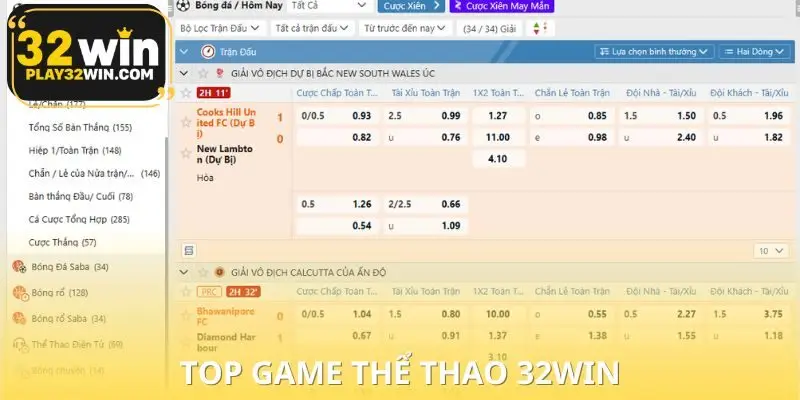 Danh sách các bộ môn cá cược thể thao 32WIN uy tín